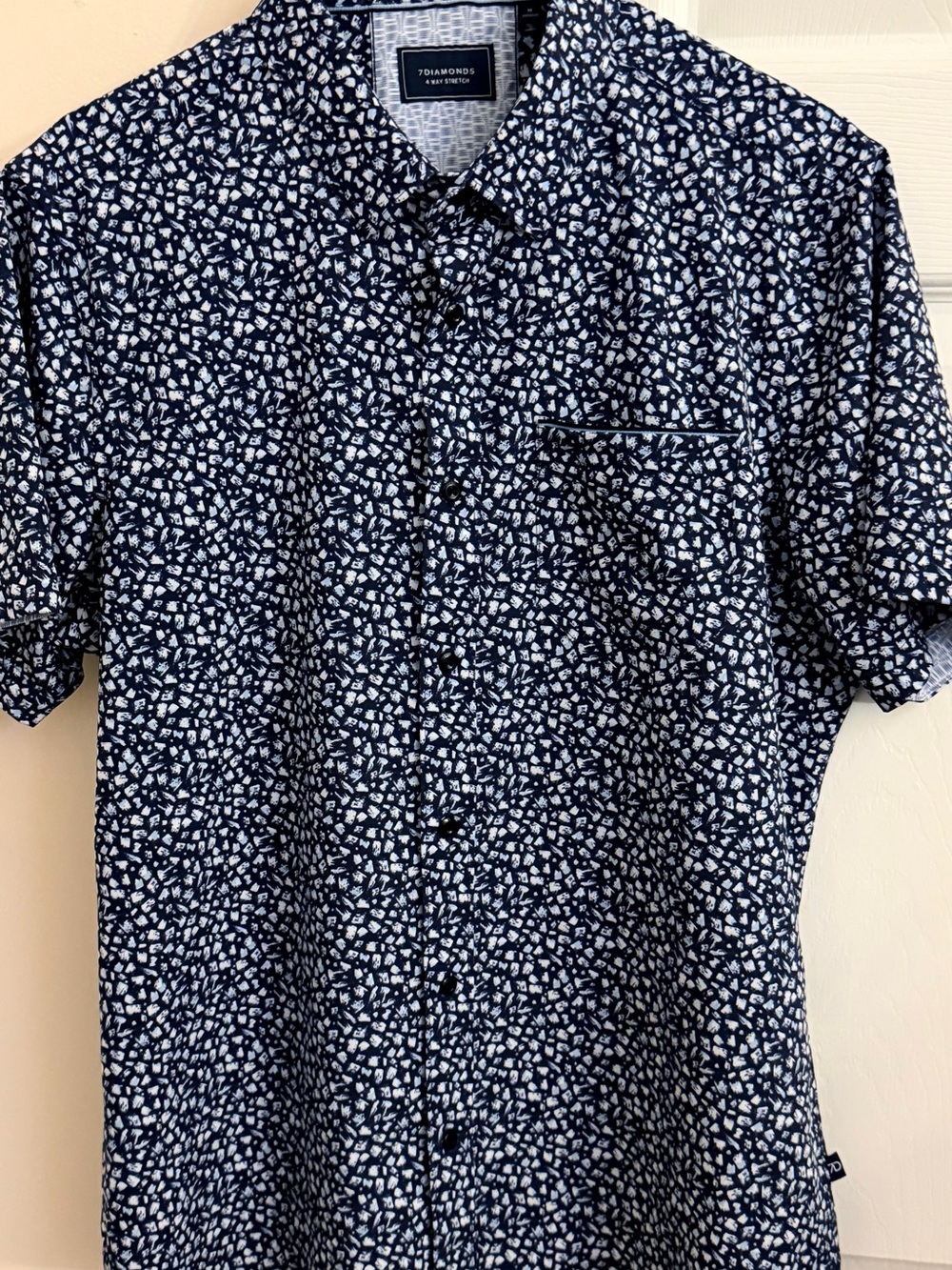 7Diamonds 4 Way Stretch Brushstroke Woven Multicolor Men’s M Short Sleeve Button